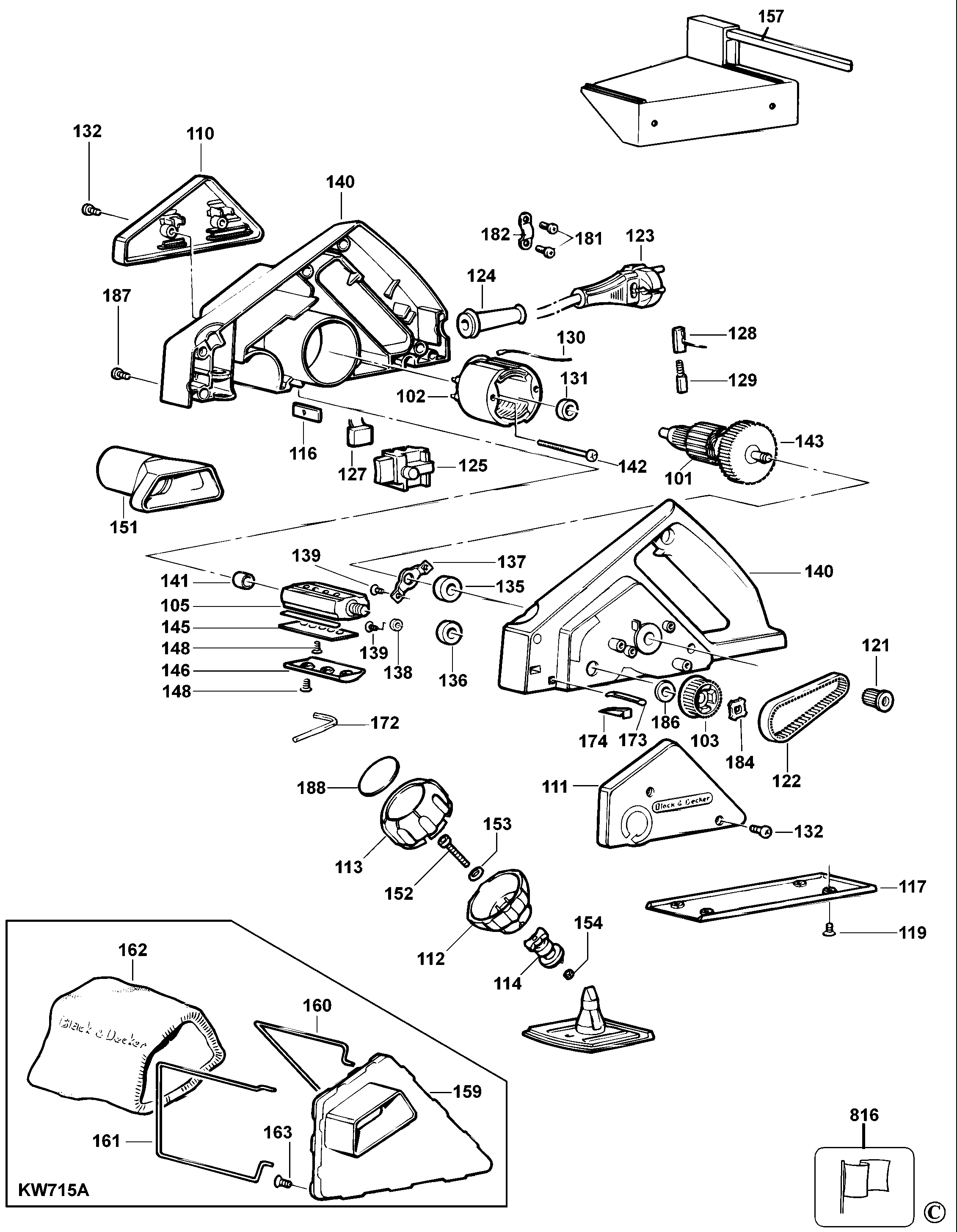 Page A Diagram and Parts List for KW715-AR 1 Black and Decker Planer Jointer
